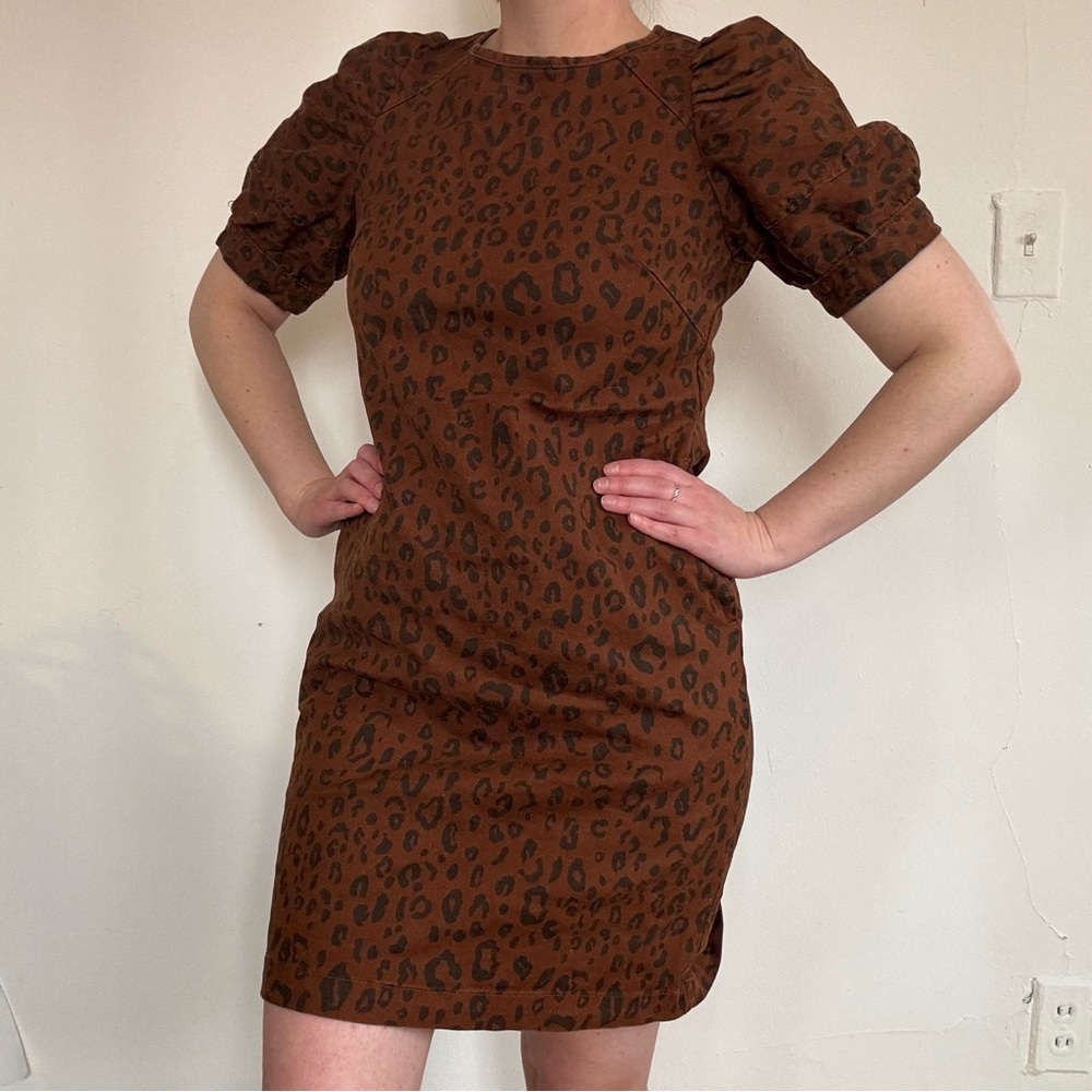 Nwt Universal Thread Leopard Print Denim Puff Sle… - image 1